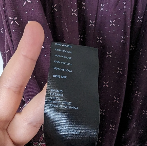 Anthropology Maeve Gillian Abstract Dress Purple Wine XL Ruffle Hem Relaxed Fit - Picture 8 of 8